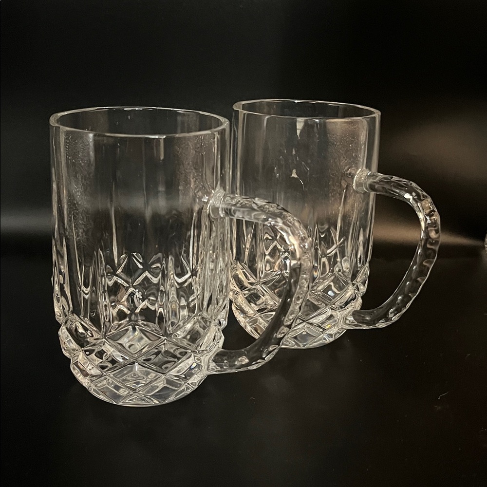2 Cristal D'Arques Longchamp Diamax, Heavy Crystal Handled Beer Mugs - Picture 7 of 12